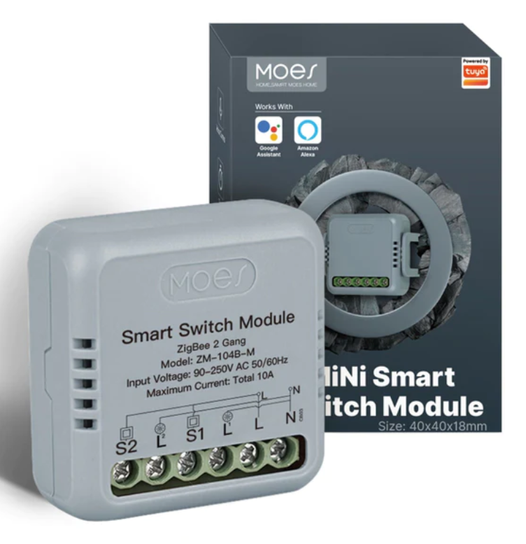 Przekaznik dopuszkowy podwójny Mini Zigbee Moes ZM-104B-M Tuya