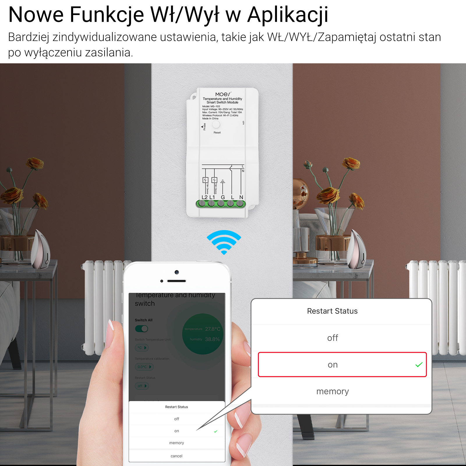Przekaźnik z czujnikiem temperatury Wi-Fi Moes MS-103-WP Tuya - obrazek 3