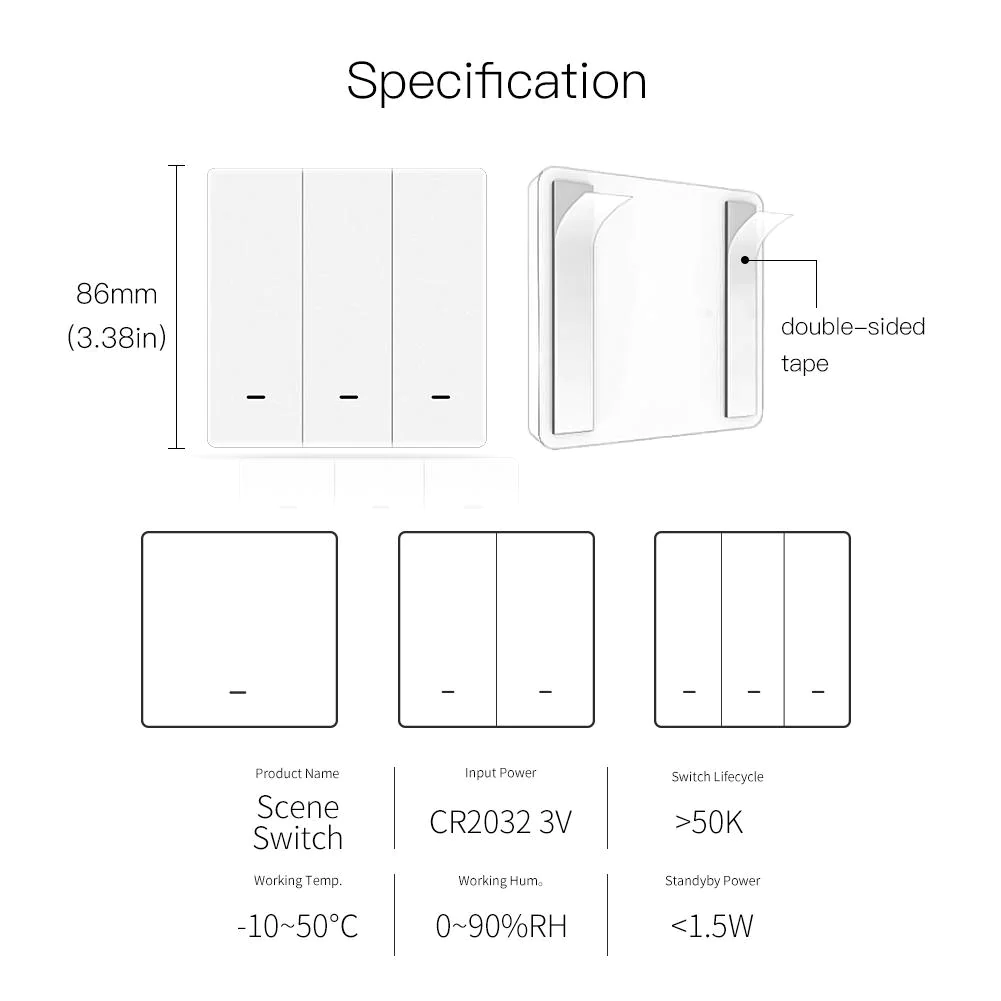 Przycisk Bezprzewodowy ZigBee Dwuklawiszowy Biały Moes ZT-B-EU2-W Tuya - obrazek 3