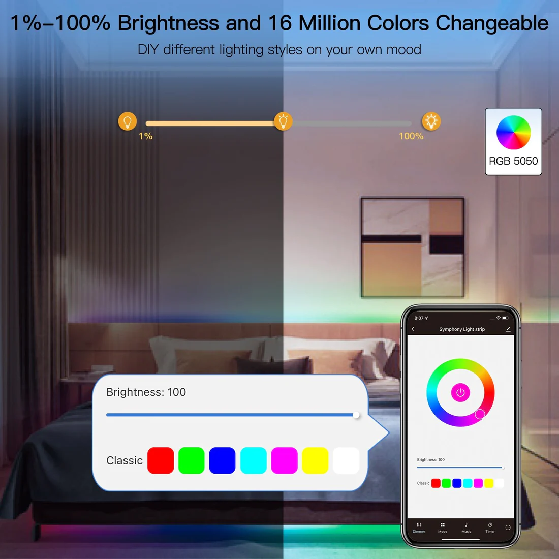 Smart Taśma LED 5M WiFi Moes WLS-TD-RGB-EU Tuya - obrazek 3