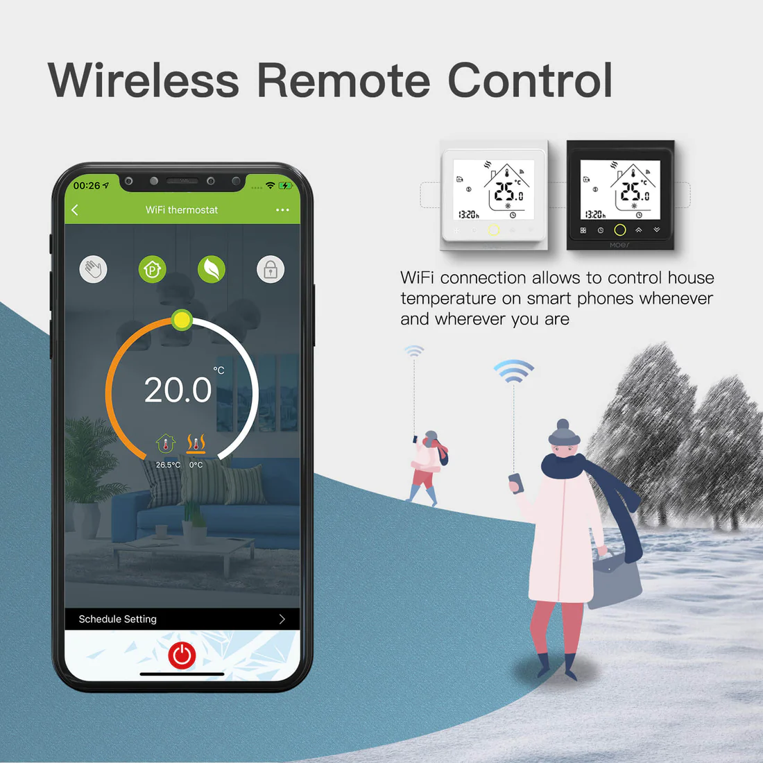 Termostat do ogrzewania podłogowego 16A biały Wi-Fi Moes WHT-002-GBLW Tuya - obrazek 4