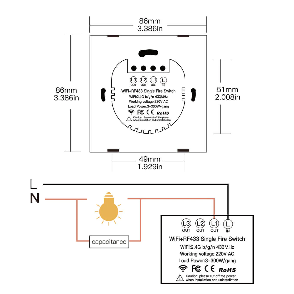 Włącznik Wi-Fi+RF 1-Gang EU Moes WRS-EU1-L-WH-MS Tuya - obrazek 3