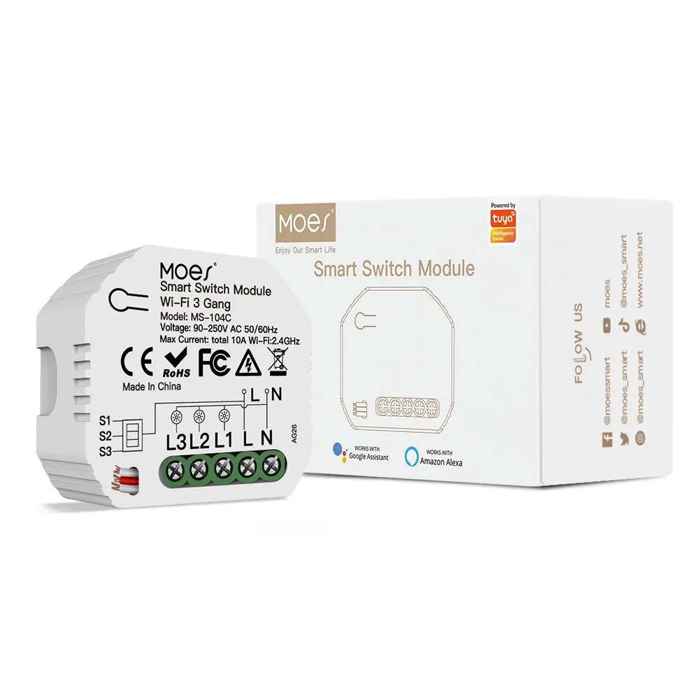 Przekaźnik dopuszkowy 3 kanały Wi-Fi Moes MS-104C Tuya