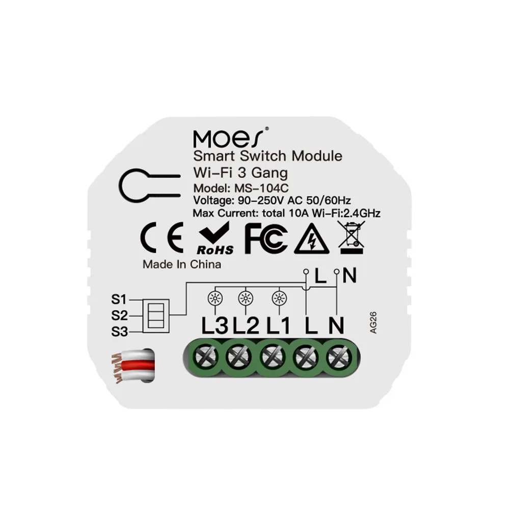 Przekaźnik dopuszkowy 3 kanały Wi-Fi Moes MS-104C Tuya - obrazek 2