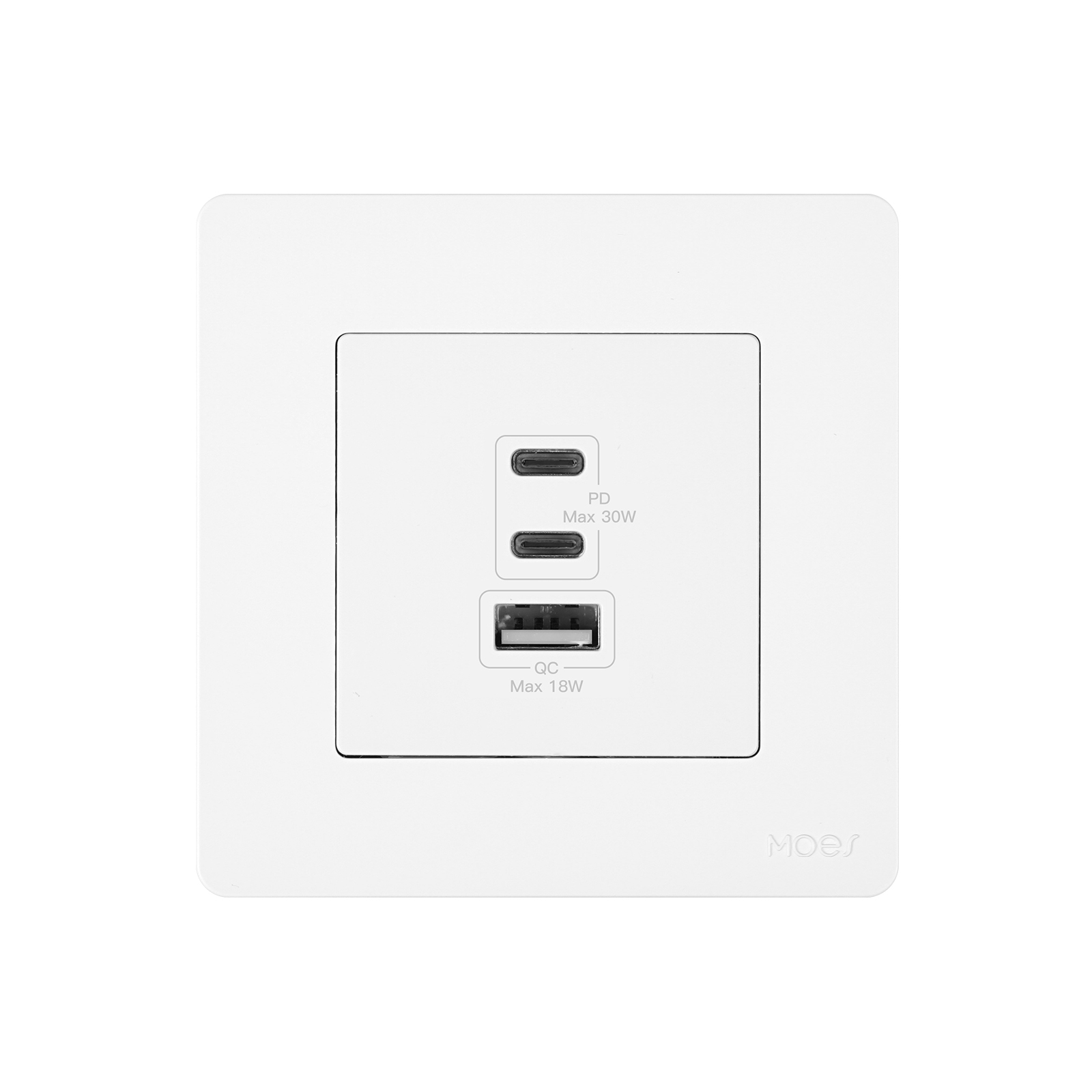 Gniazdko ścienne z ładowarką GaN, Moes TK-SR-EU-2C1A-30 Star Ring 30W PD 3.0 3 porty USB (2× USB-...